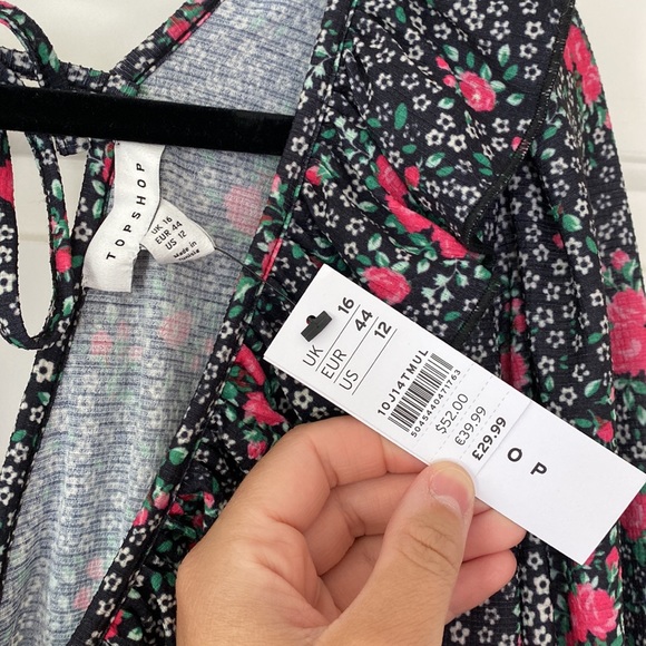 NWT Topshop Double V Long Sleeve Jersey Floral Mini Dress - Picture 4 of 4